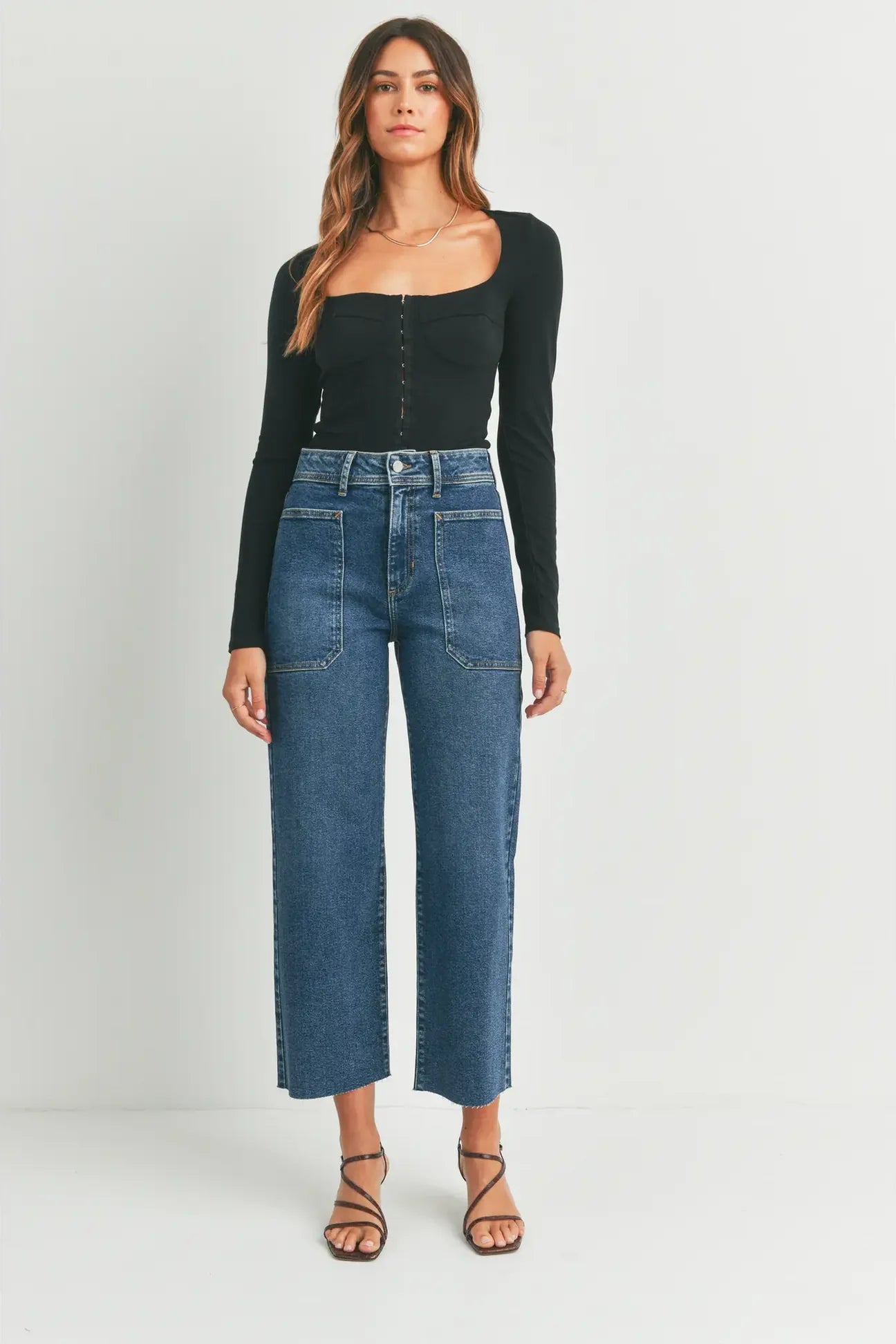 Dark Denim HR Utility Wide Leg Jeans