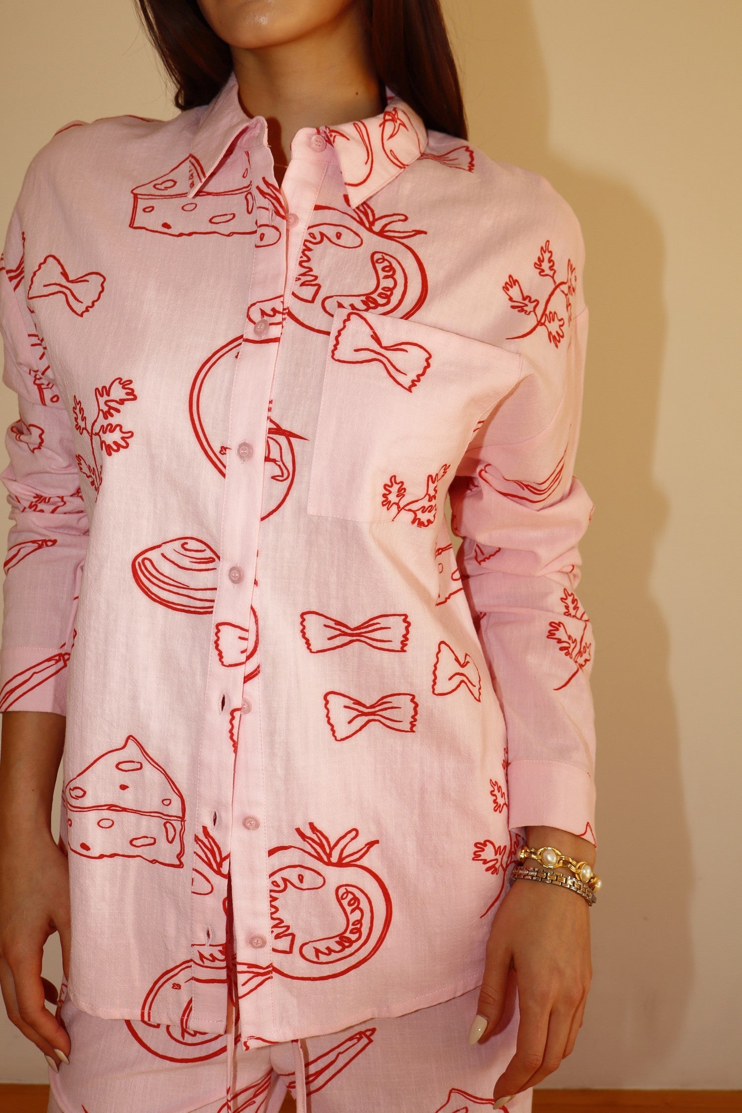 Pink Pasta Button Up Top