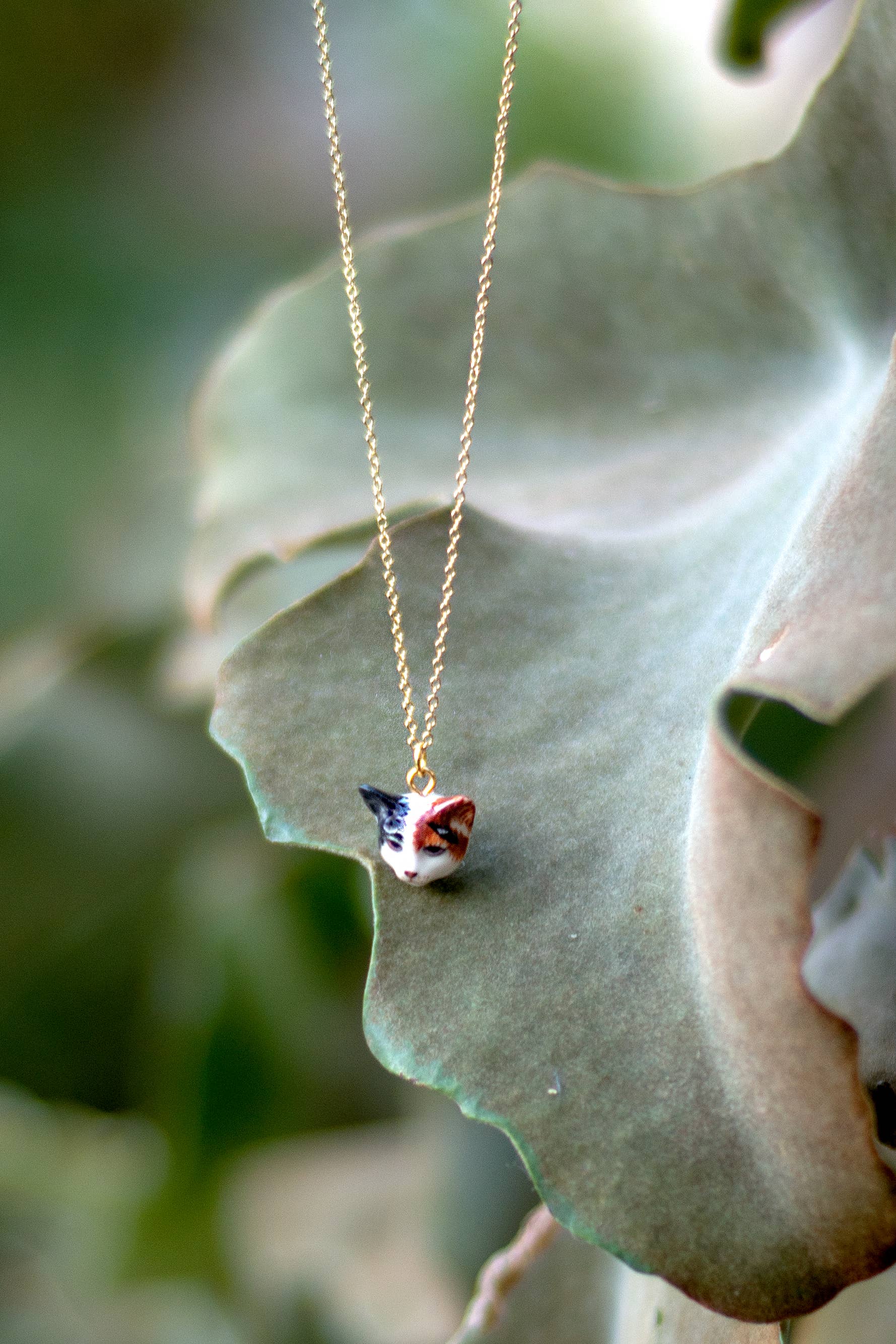 Tiny Calico Cat Head Necklace