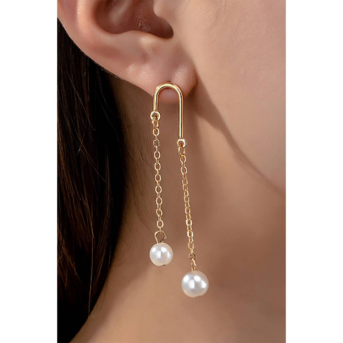 Double Chain Pearl Drop Earrings