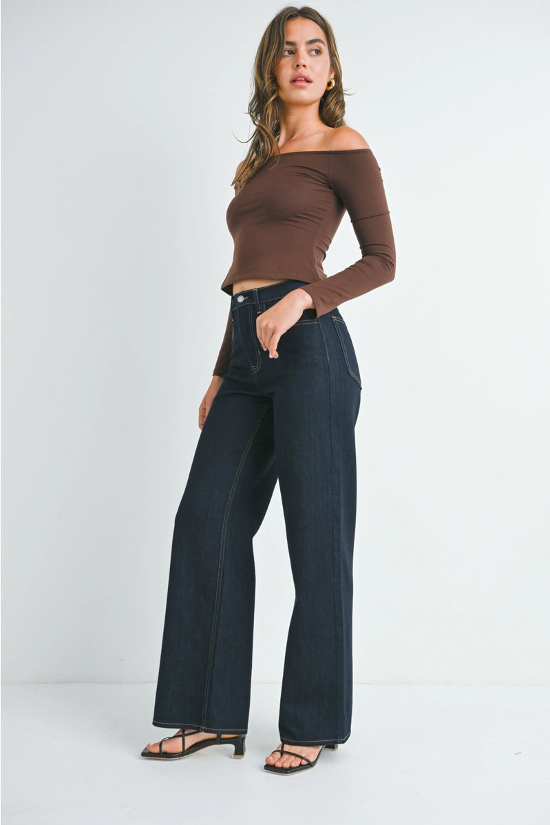 Dark Denim Relaxed Wide Leg Jeans