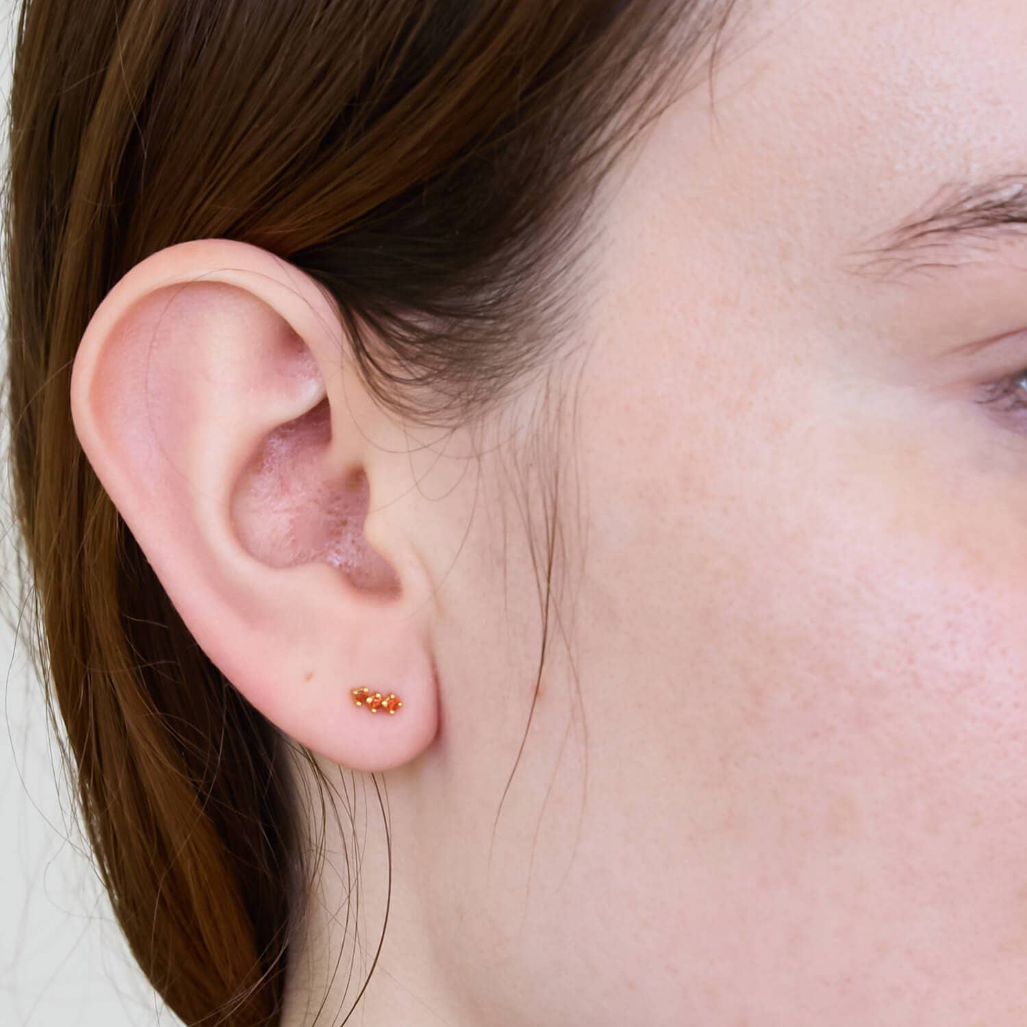 Red Garnet Gold Bar Earrings