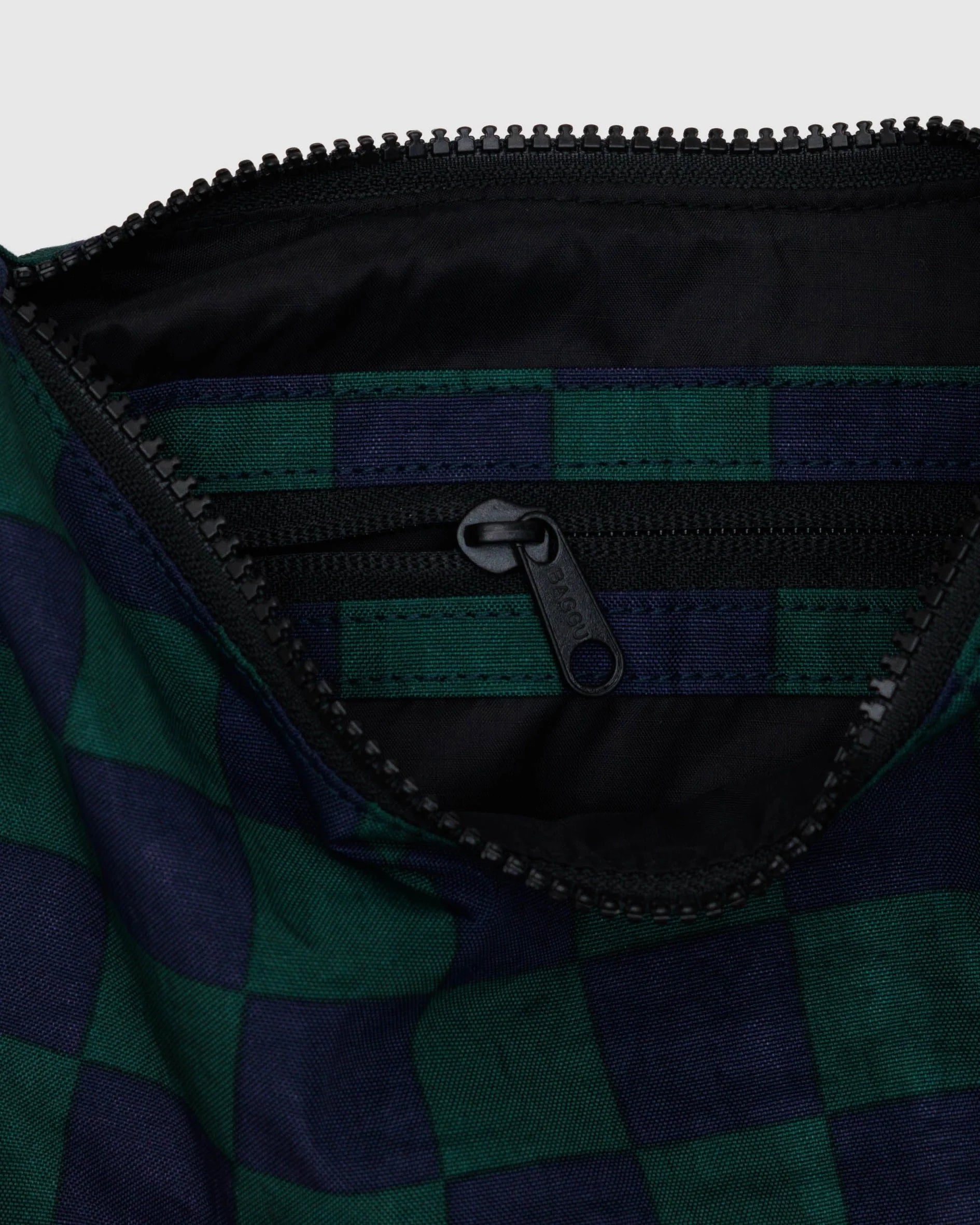 Baggu Small Nylon Crescent Bag - Navy Green Check