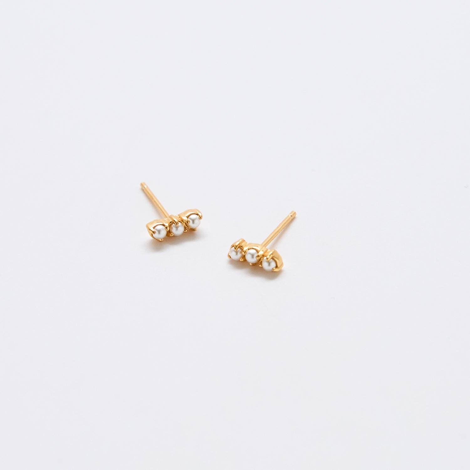 Gold Pearl Bar Earrings