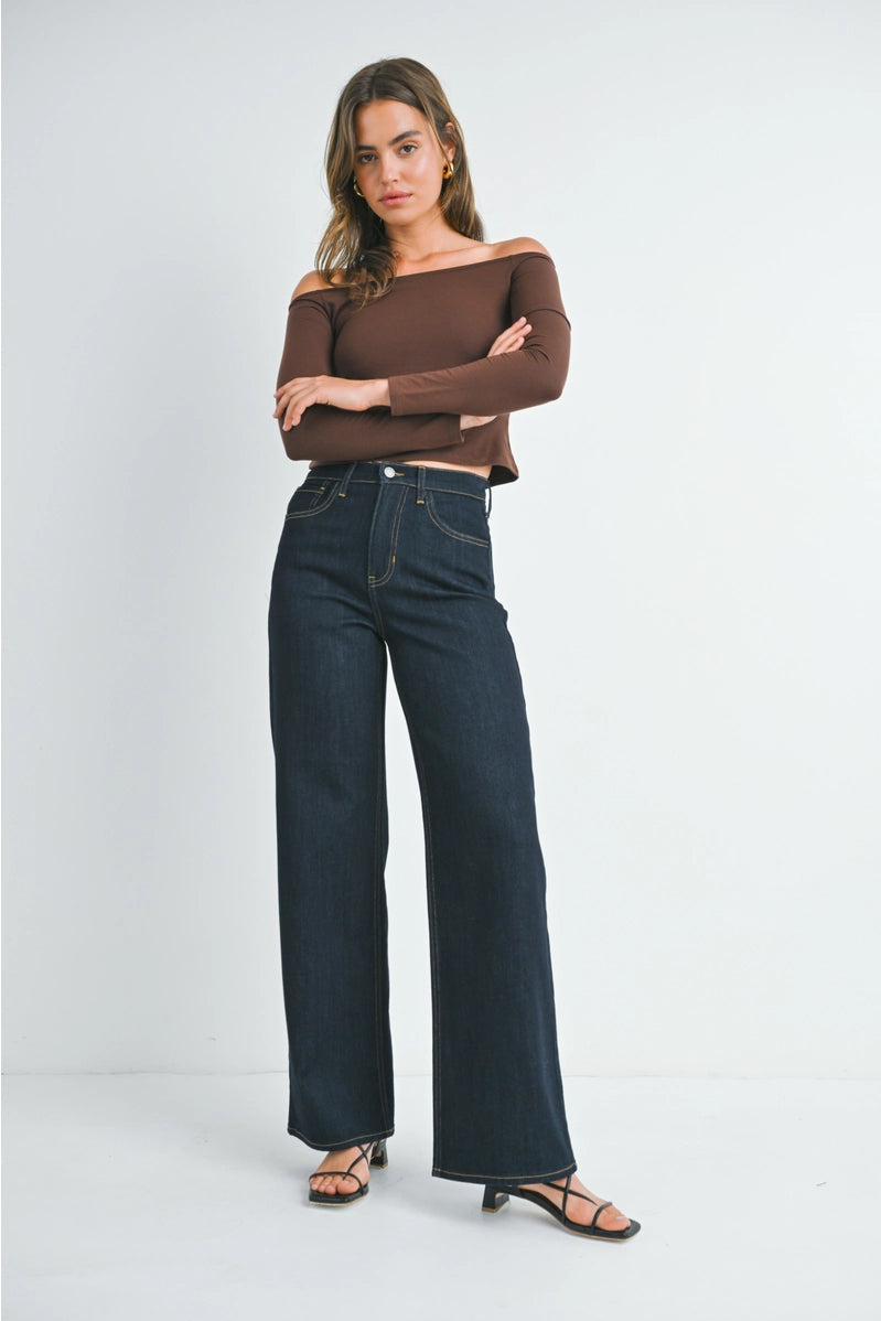 Dark Denim Relaxed Wide Leg Jeans