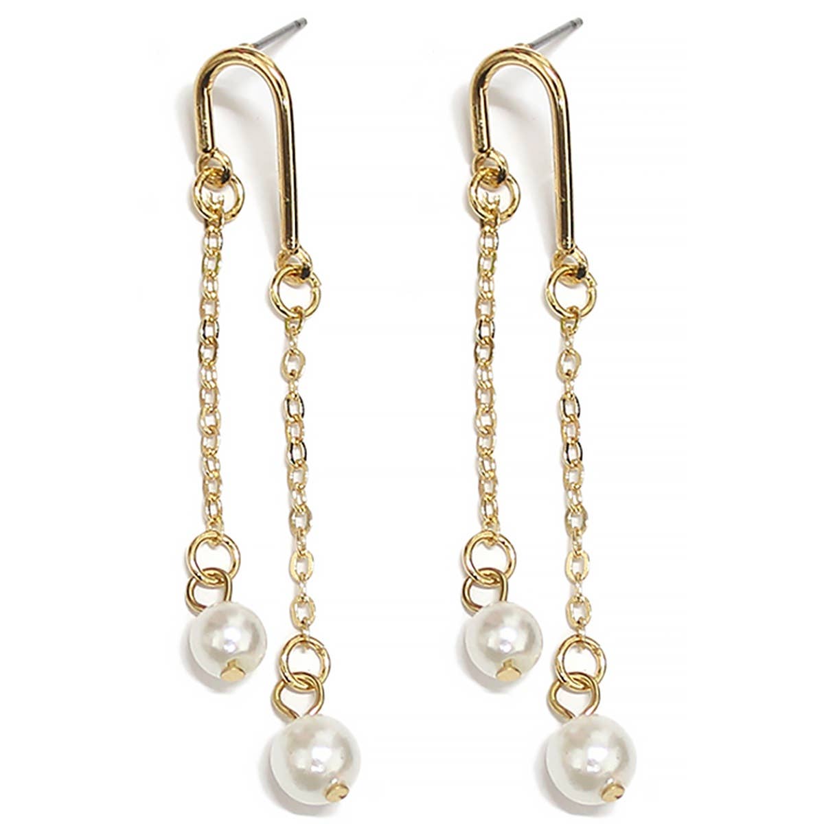 Double Chain Pearl Drop Earrings