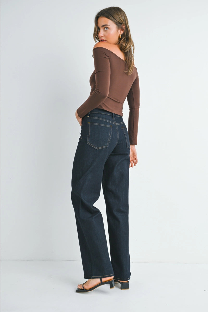 Dark Denim Relaxed Wide Leg Jeans