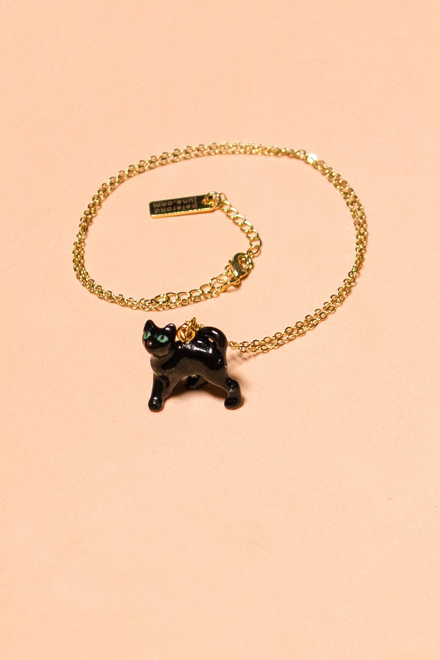 Tiny Black Cat Necklace